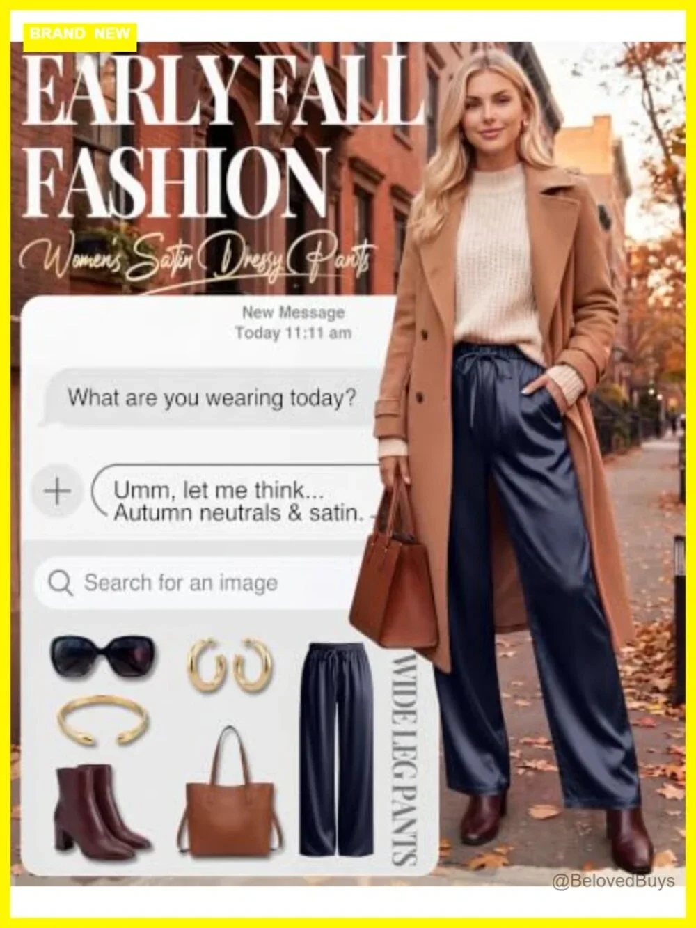 Satin Wide Leg Pants Flowy Dressy Trousers Drawstring Elastic Waist Pockets